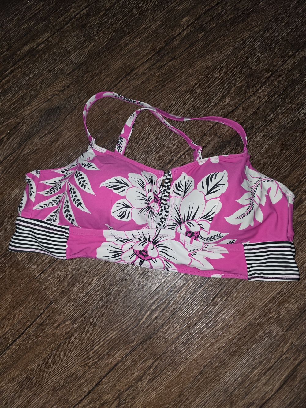 torrid Hot Pink Floral Bikini Top with Black & White Stripes